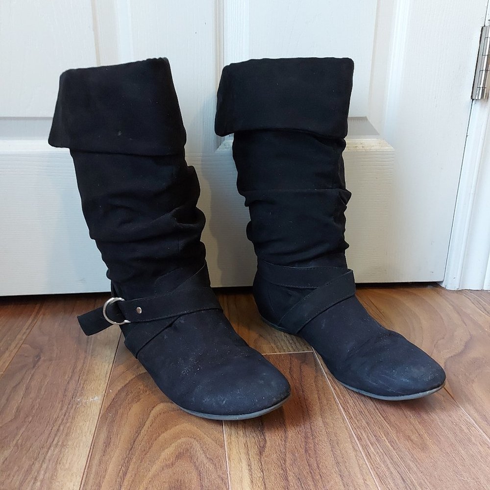 Faux Suede Black Boots